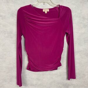 London Rose Blouse Women’s Medium Long Sleeve Pink Ruched Stretch